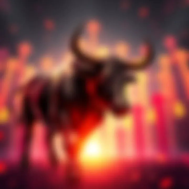 A graphic showing a bull symbolizing market greed with upward arrows and dollar signs in the background.