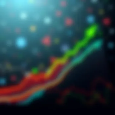 A rising graph showing market growth with upward trends and green arrows, symbolizing potential profits.