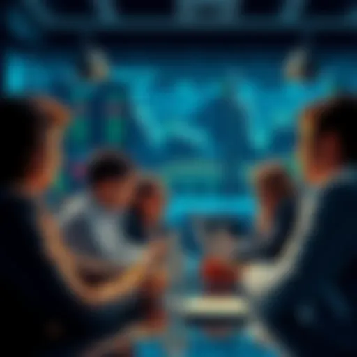 People engaging in a discussion about market trends and trading strategies.