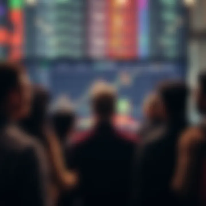 A group of diverse people looking at a stock market graph on a screen, showing an upward trend, symbolizing hope for positive changes in the market.
