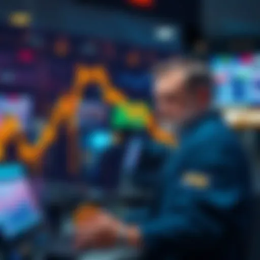 A graph showing a sharp decline in Bitcoin prices with traders looking concerned