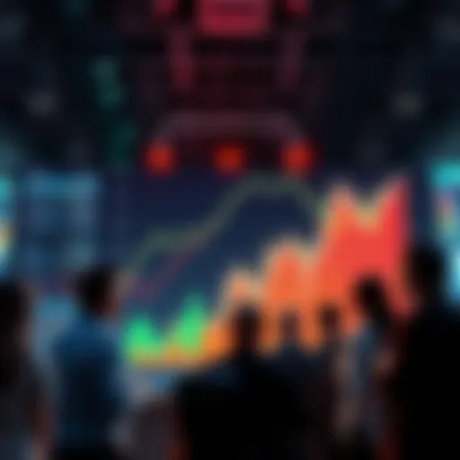 Market Sentiment Analysis A graph showing bullish and bearish trends in investment, with people discussing their views on the market.