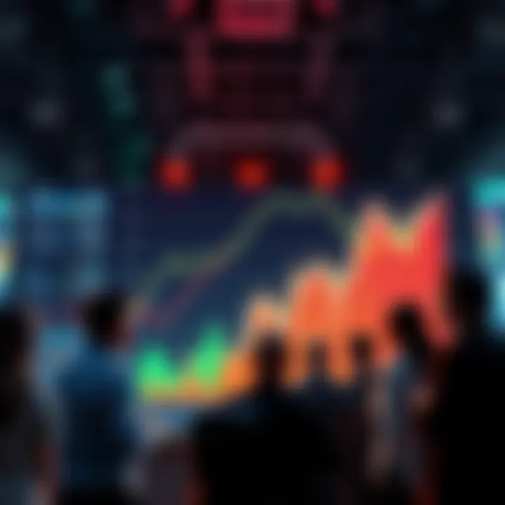 Market Sentiment Analysis A graph showing bullish and bearish trends in investment, with people discussing their views on the market.