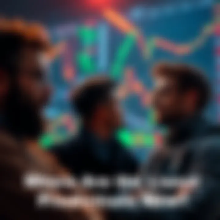 Investors looking at fluctuating market charts, showing a mix of concern and optimism amidst price changes.