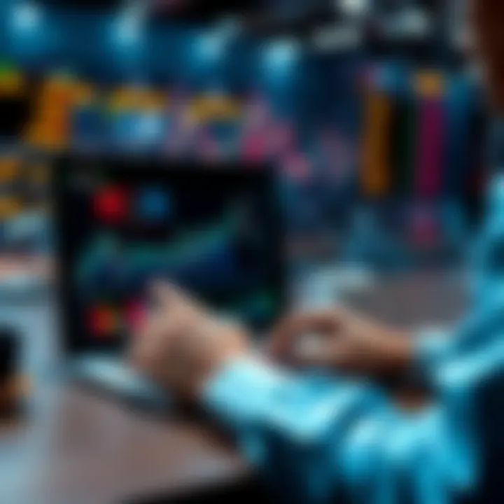 A person analyzing market trends on a laptop with graphs and charts displayed, considering buying options.