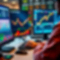 Market Trends Analysis A person analyzing stock market trends on a computer with graphs and charts displayed.