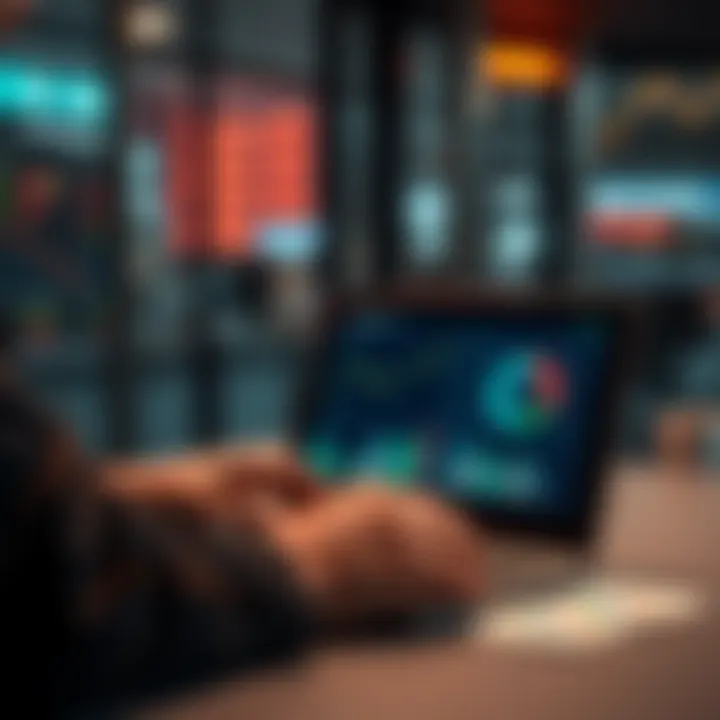 A business person analyzing market trends with charts and graphs on a laptop