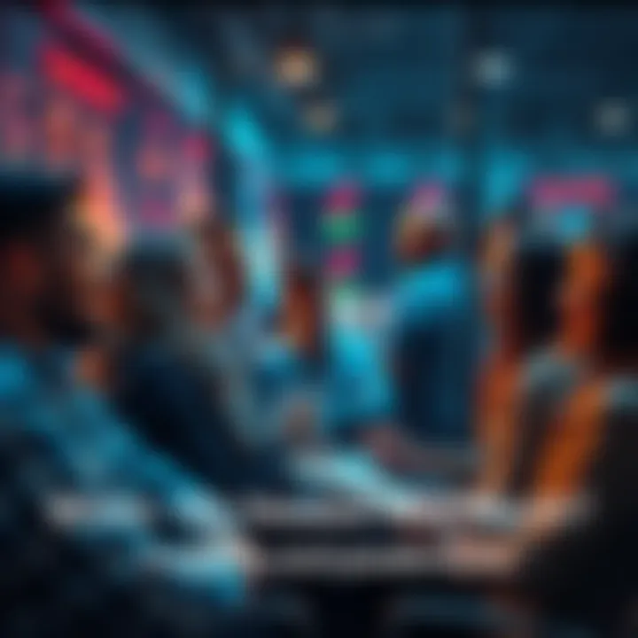 People engaging in a lively discussion about market predictions and trends for the upcoming month.