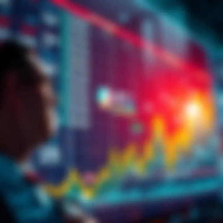 Market Trends and Investor Sentiment Graph showing fluctuating market prices with worried investors looking on