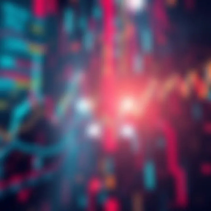 An abstract representation of fluctuating market trends with falling graphs and currency symbols, illustrating investment uncertainty.