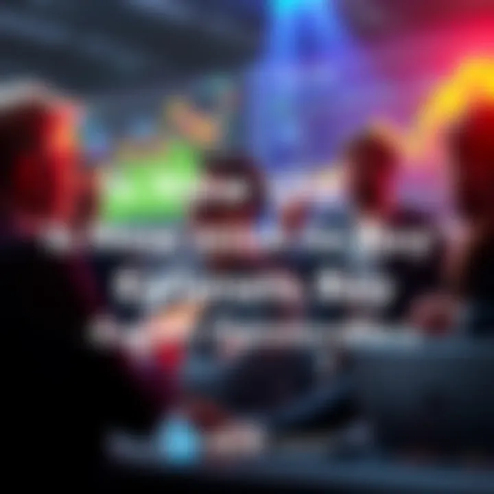 A group of financial experts discussing market trends with charts and graphs in the background.