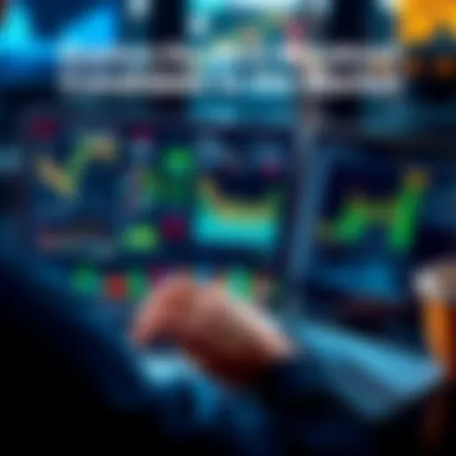 A person analyzing market trends on a laptop with charts and graphs on the screen.
