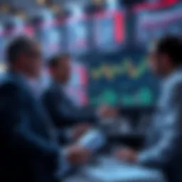 Market analysts discussing price expectations with charts and graphs in the background
