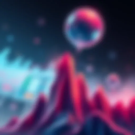 An illustration showing a soaring graph with a bubble about to burst, symbolizing the market bubble, conveying excitement and caution among viewers.