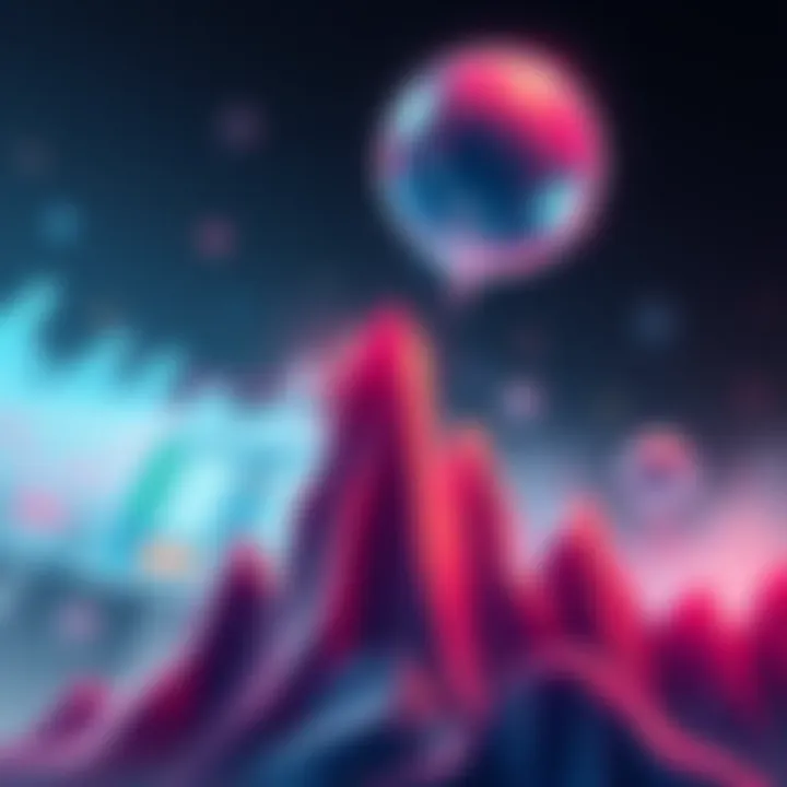 An illustration showing a soaring graph with a bubble about to burst, symbolizing the market bubble, conveying excitement and caution among viewers.