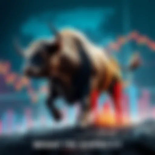 A graphic showing a bull charging upwards, symbolizing a market bull run with rising stock charts in the background.