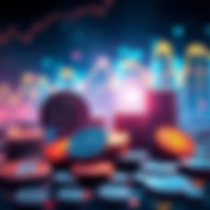 An illustration showing financial symbols and digital currency representing market changes with AMP and Flexa.
