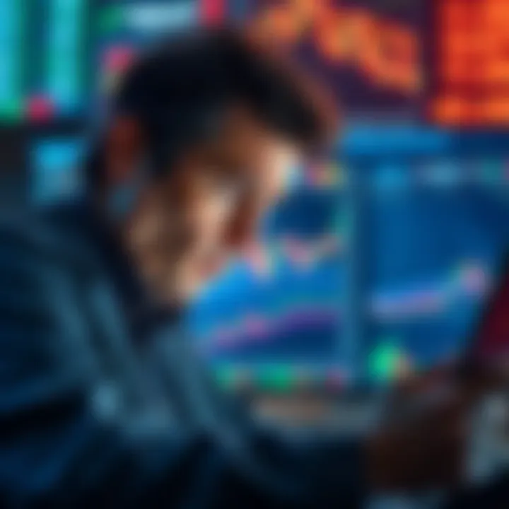 Market Confusion A worried trader looking at stock charts and financial news, symbolizing miscommunication in trading