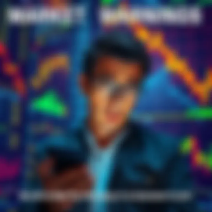 A person looking worried while reading financial news on a smartphone, surrounded by charts and graphs showing market trends.