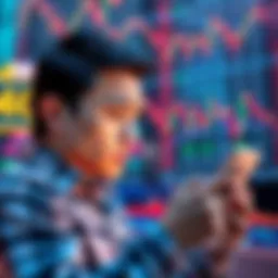 Market Deceivers Alert A person looking worried while checking stock prices on a mobile phone, surrounded by falling financial charts.