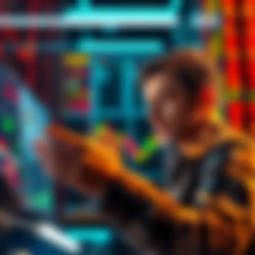 A person confidently analyzes stock charts and graphs during a market dip, preparing to invest.