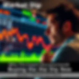 A person looking at a stock market chart showing a downward trend with a thoughtful expression, symbolizing the decision to buy during a dip.