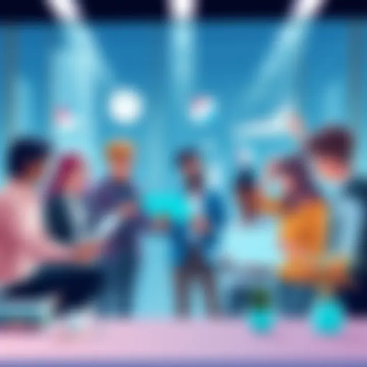 Illustration showing diverse people brainstorming innovative ideas with digital tools and charts in a modern office setting
