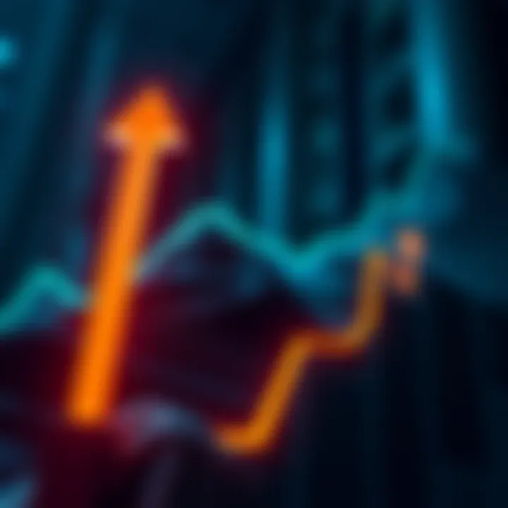 Market Downtrend A graphical representation of a market trend showing a downward slope, symbolizing the predicted market drop. A stylized arrow pointing down is featured prominently, indicating the expected decline in...