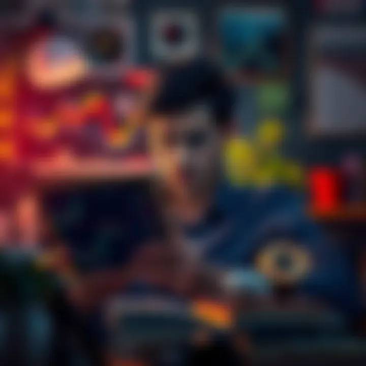 A person looking at stock charts with a worried expression, surrounded by calming items like plants and books, emphasizing the need to relax during market dips.