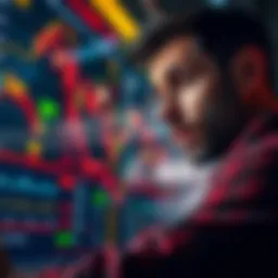 A anxious person looking at stock market charts with a concerned expression as prices drop.