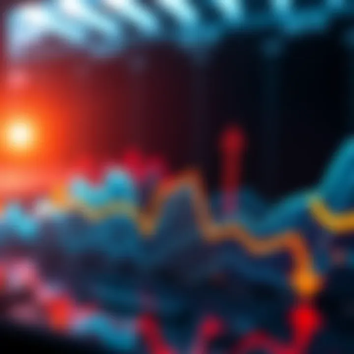 A graph showing a decline in market performance with arrows pointing downward, representing economic struggles.
