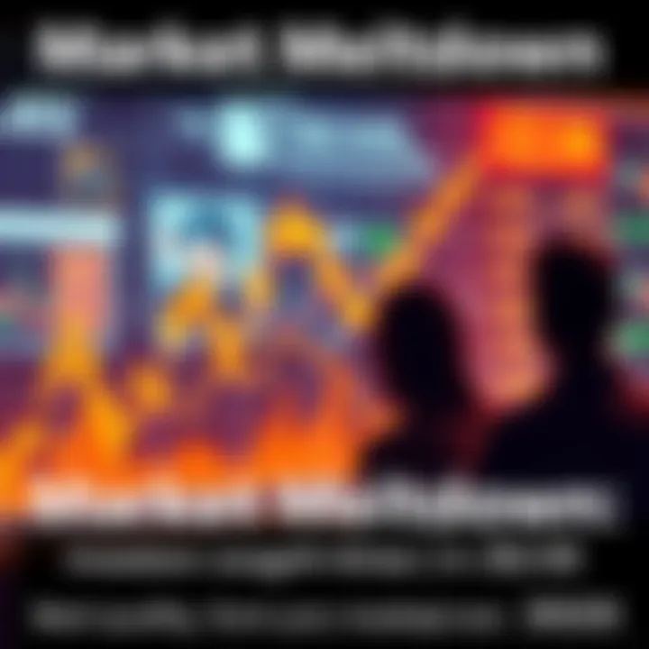 A graph showing a sharp decline in financial assets with worried investors watching