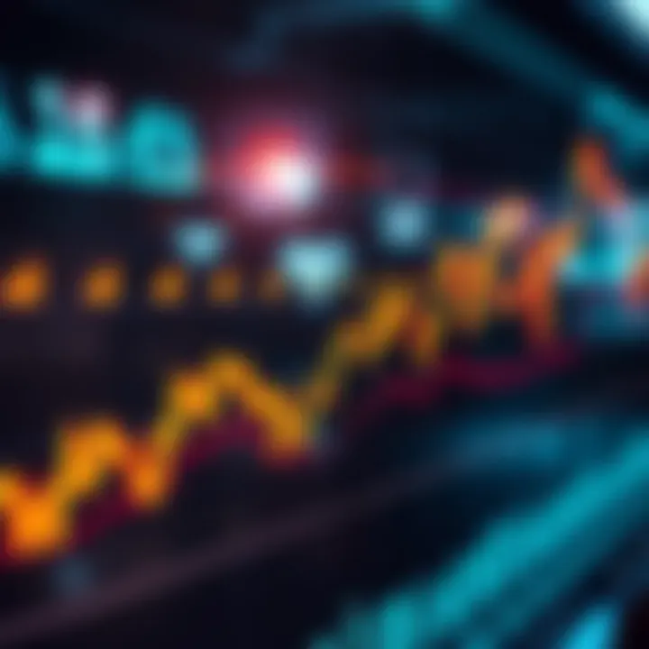 A downward trend line on a stock market chart showing a 1% drop in value with trading symbols around it.