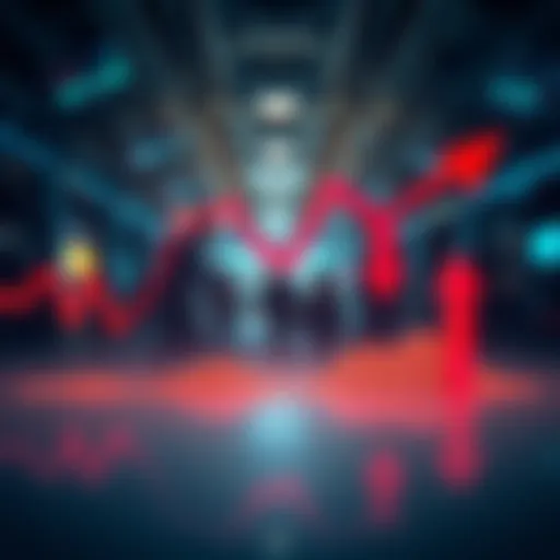 A graph showing a significant decline in market trends over time, with downward arrows and red highlights to indicate loss.