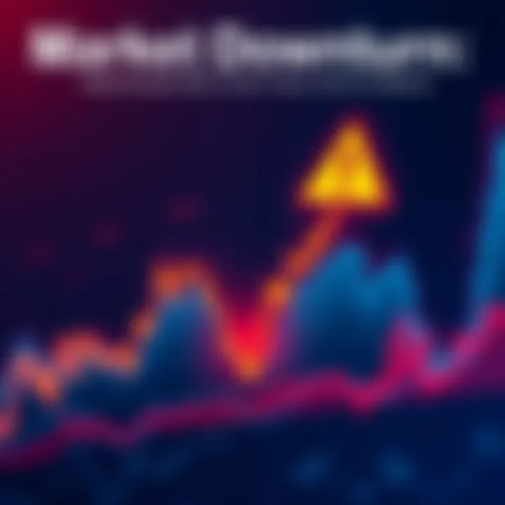 Market Downturn Warning A financial graph showing a downward trend with a caution symbol, representing market uncertainty and expert advice against buying now.