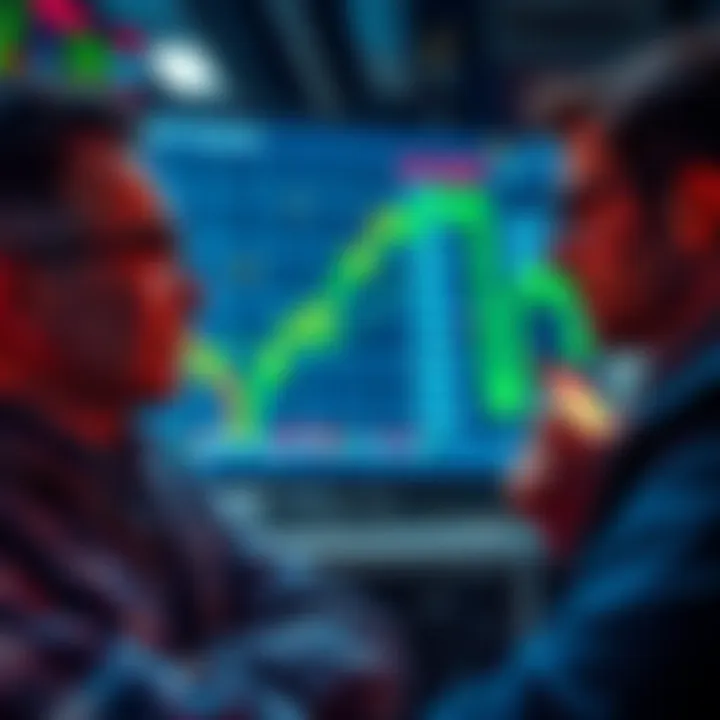 Investors looking at stock charts showing a dip and potential growth upward