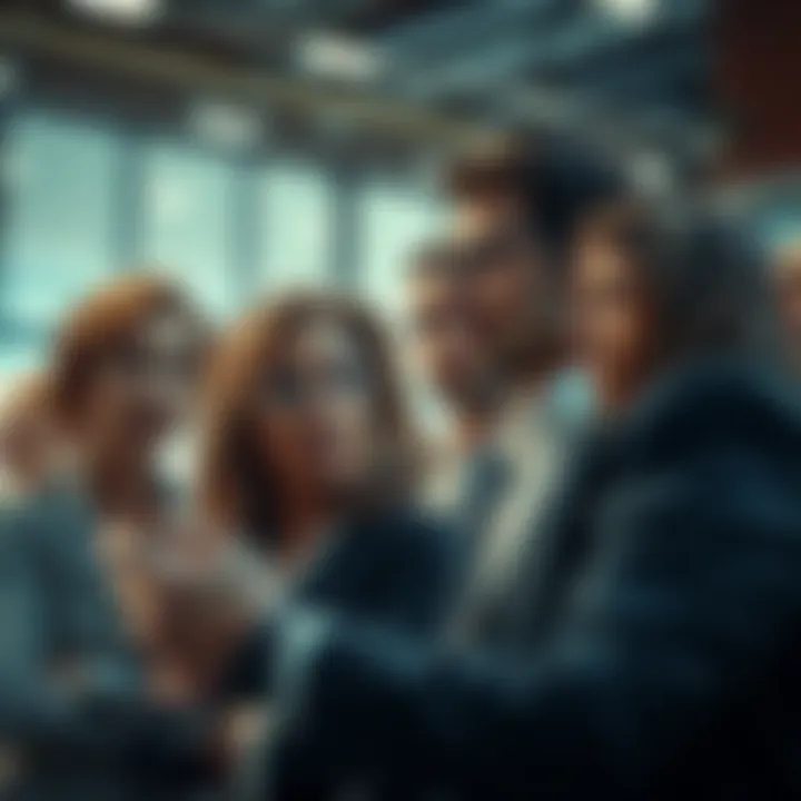 A group of people discussing investment strategies during a market downturn, showing diverse expressions of concern and determination.