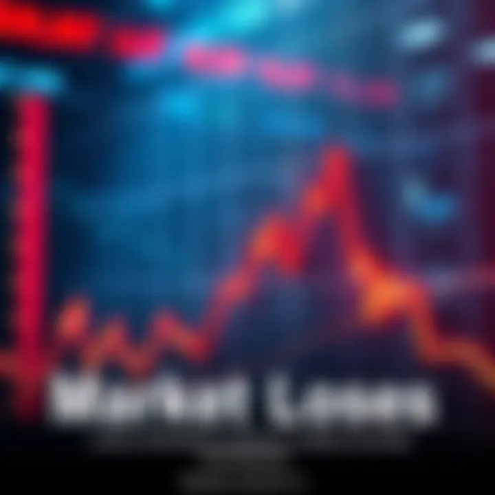 A stock market graph showing a sharp decline with red arrows indicating losses.