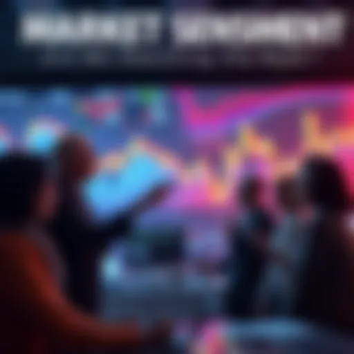 People debating market trends with charts and graphs in the background