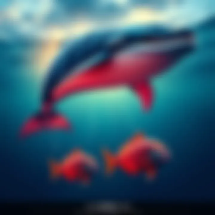 A large whale rising above two small fish, symbolizing a major market player emerging with significant earnings from limited locations.