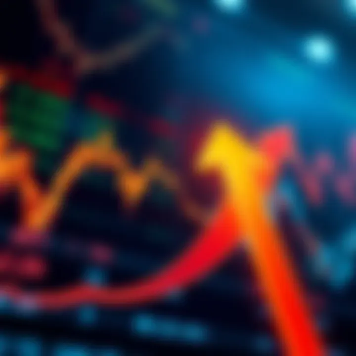 A stock market chart showing declining prices with an upward arrow, indicating potential buying opportunities.