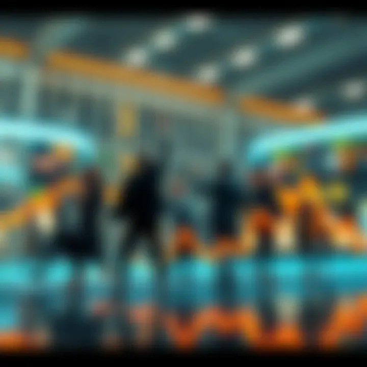 Market Prices Decline A graph showing declining market prices with excited people looking at it, ready to buy.