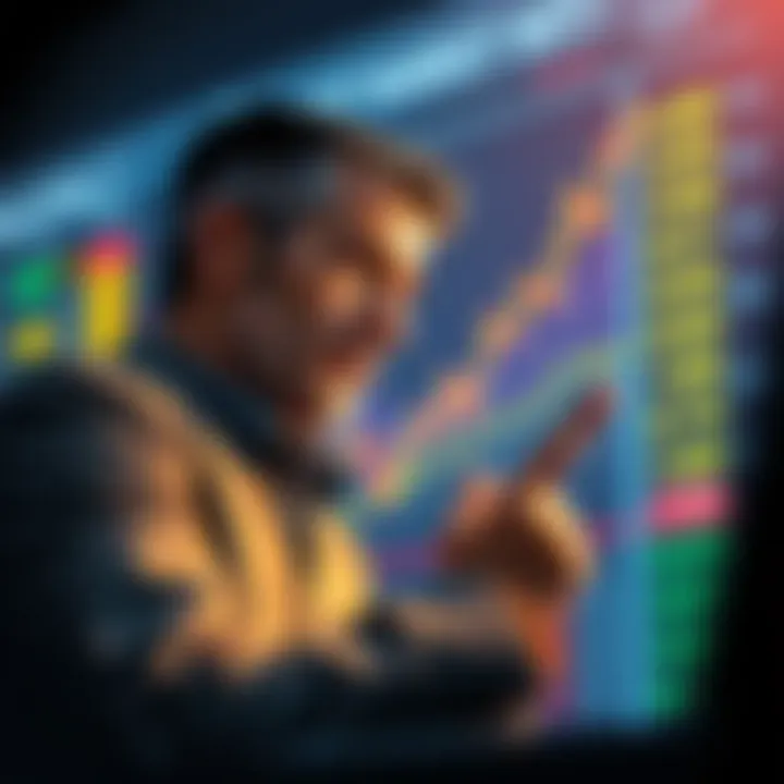 A graph showing a decline in stock prices after a rally, with an investor looking at the chart thoughtfully.