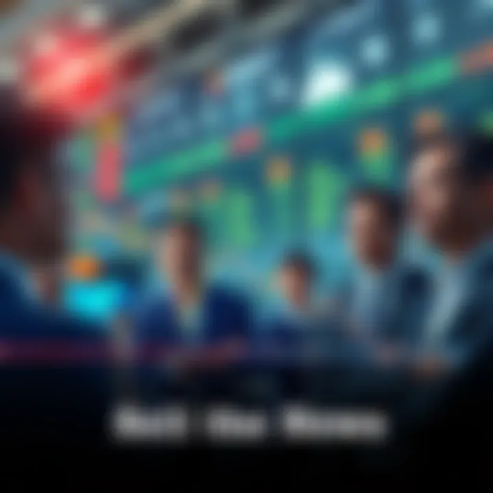 A graph showing a downward trend in stock prices with investors looking concerned in the background, representing the Sell the News phenomenon in 2025.