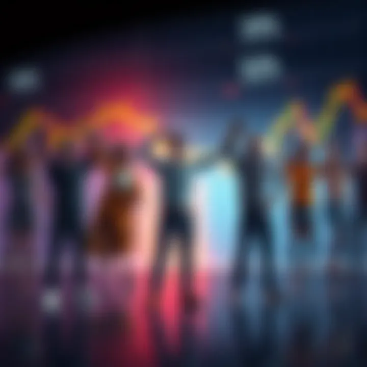 A group of diverse people holding hands and standing strong against a backdrop of a fluctuating stock market graph, symbolizing unity and hope during tough economic times.