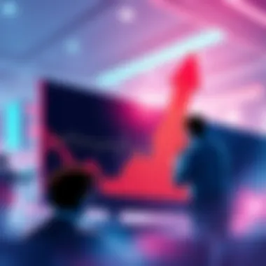 A stock market chart showing a slight dip but overall stability, with arrows indicating recovery and investors analyzing data.