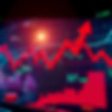 A stock market graph showing a sharp decline, with red arrows indicating falling prices and distressed investors.