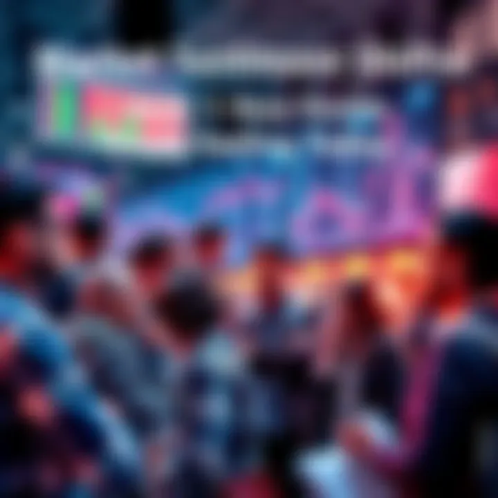 Group of people sharing thoughts about stock market fluctuations and trading strategies.