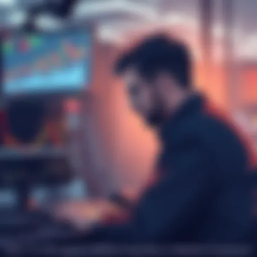 A trader looking at a computer screen displaying market graphs and liquidity data, deep in thought about contract trading strategies.