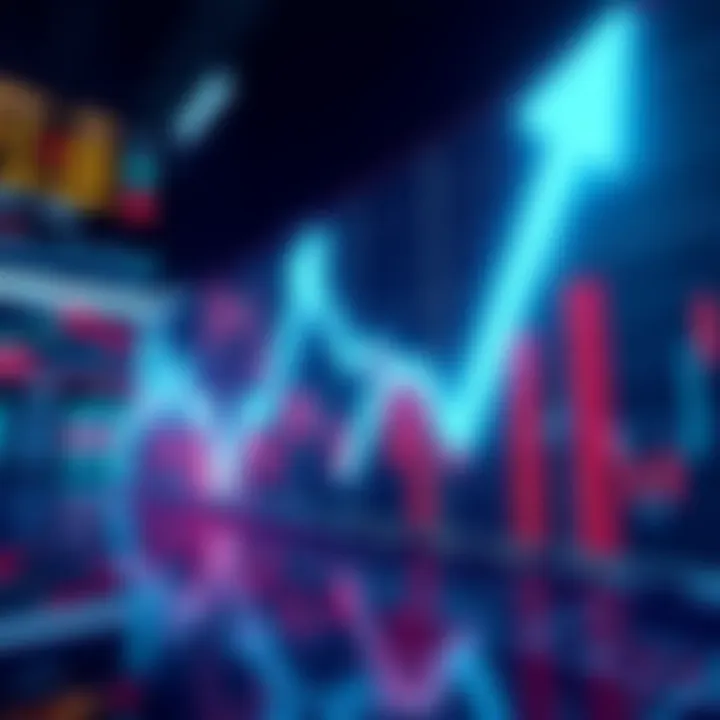 A graphic showing upward and downward stock market trends with arrows and charts, indicating potential future movements for investors.
